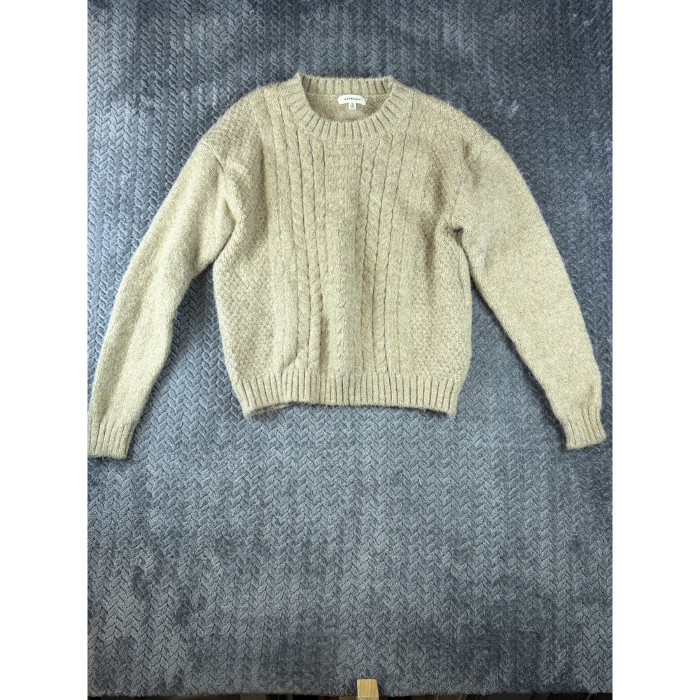 Max Studio Sweater Womens Small Beige Cable Knit Crew Neck Long Sleeve Pullover
